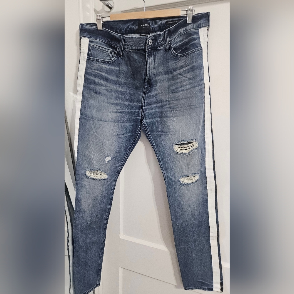 PacSun Blue Skinny Jeans with White Side Stripe
